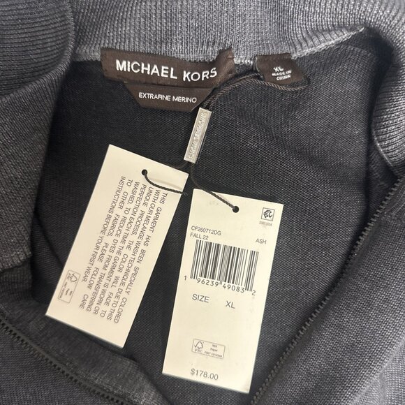 Michael Kors Men’s X-Large Sweater Half Zip Ash 100% Extrafine Merino Wool - Picture 10 of 10